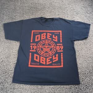 Obey Shirt Men Extra Large Blue Hip Hop Graphic Logo Casual Lounge Crew Neck Tee